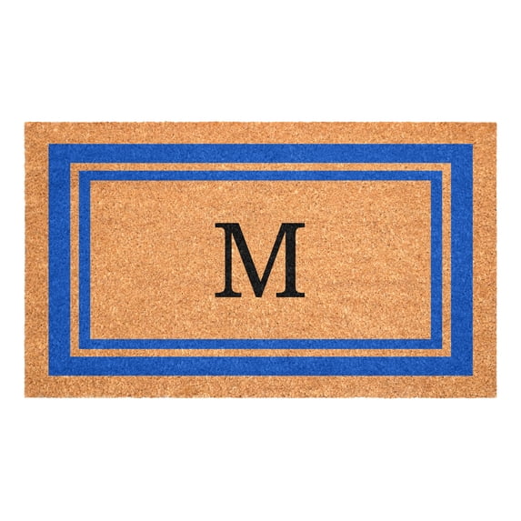 Blue Border Monogram Doormat (Letter M)