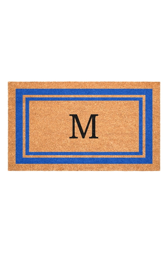Blue Border Monogram Doormat (Letter M)