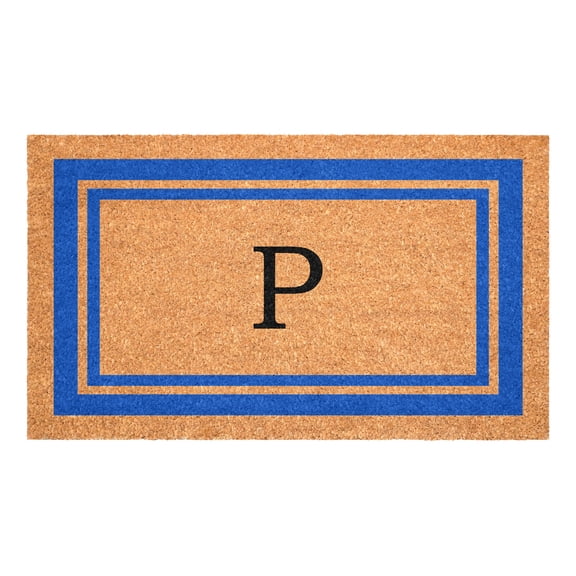 Blue Border Monogram Doormat (Letter P)