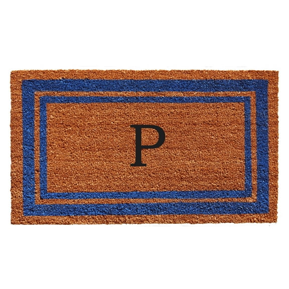 Blue Border Monogram Doormat (Letter P)