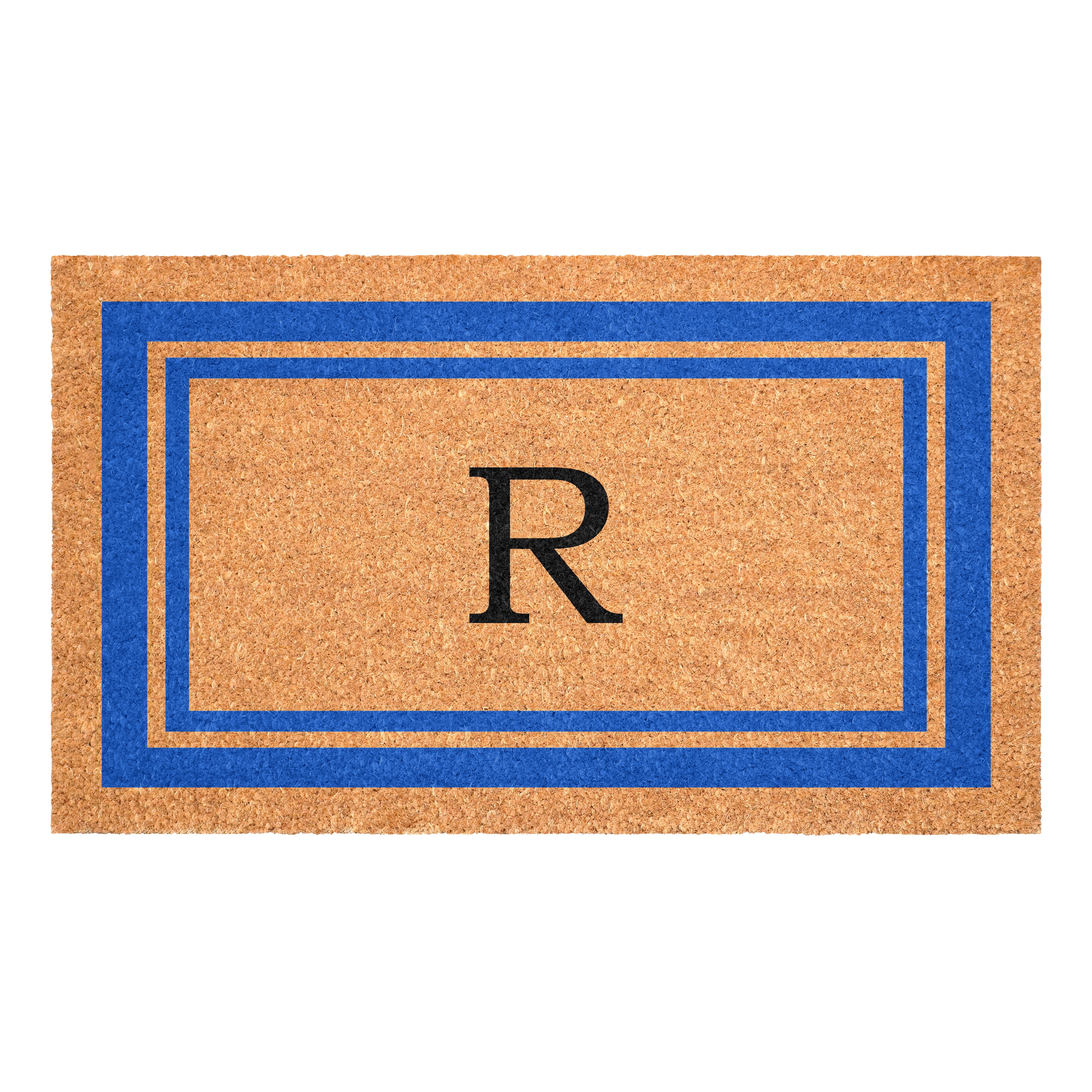 Blue Border Monogram Doormat (Letter R)