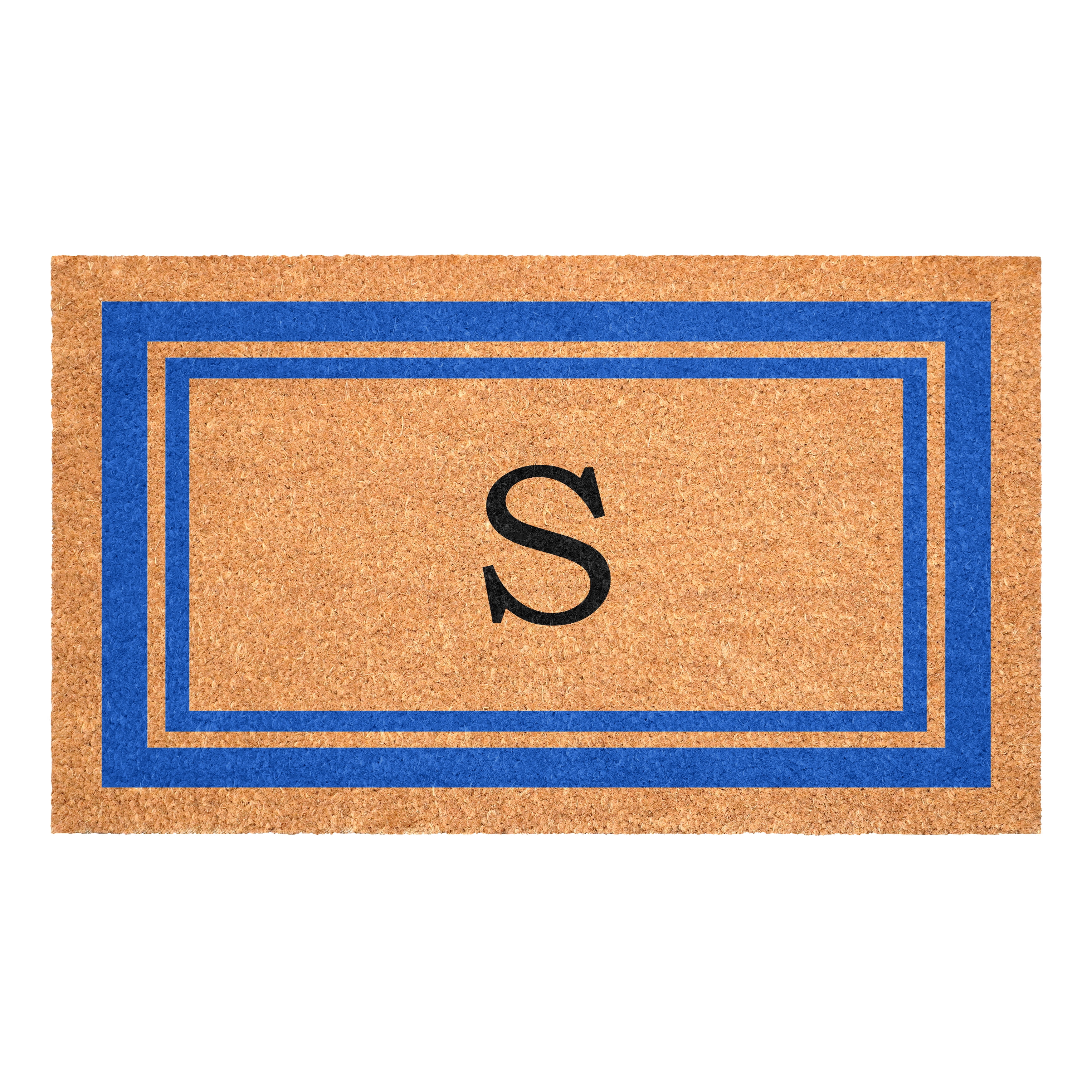 Blue Border Monogram Doormat (Letter S)