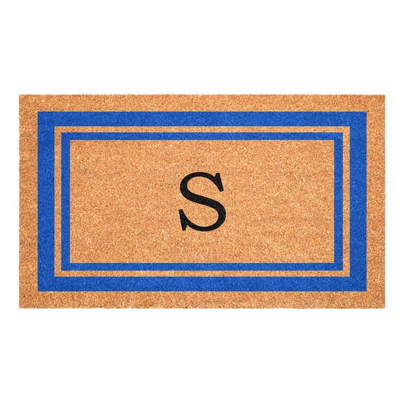 Blue Border Monogram Doormat (Letter S)