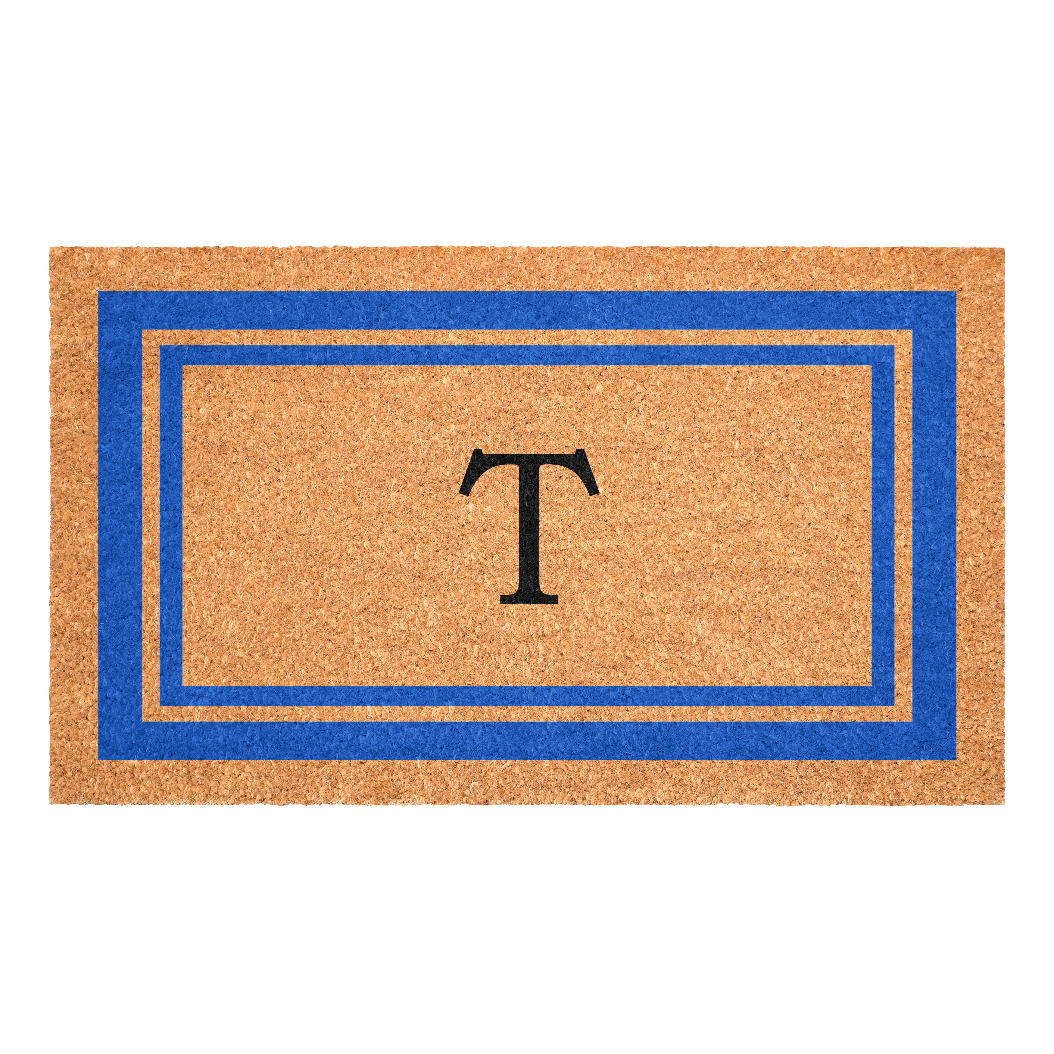 Blue Border  Monogram Doormat (Letter T)