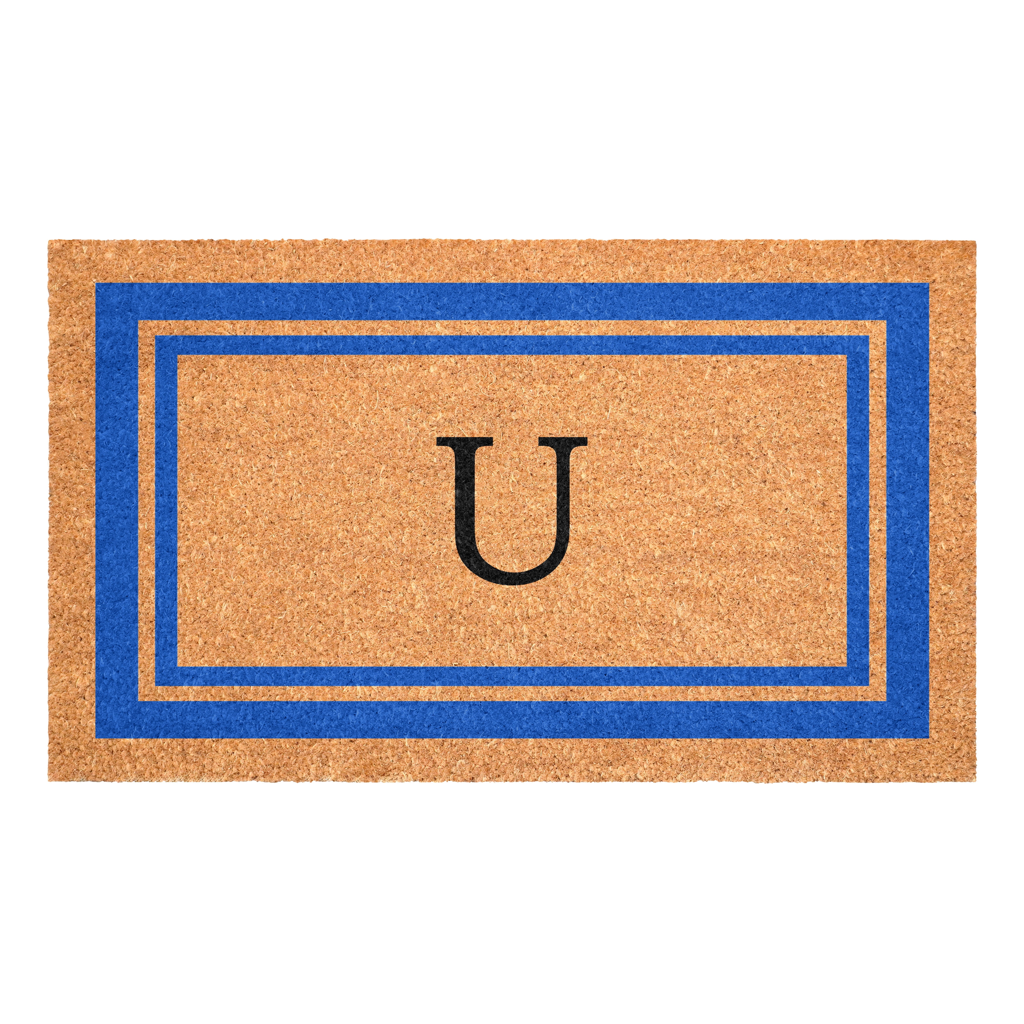 Blue Border Monogram Doormat (Letter U)