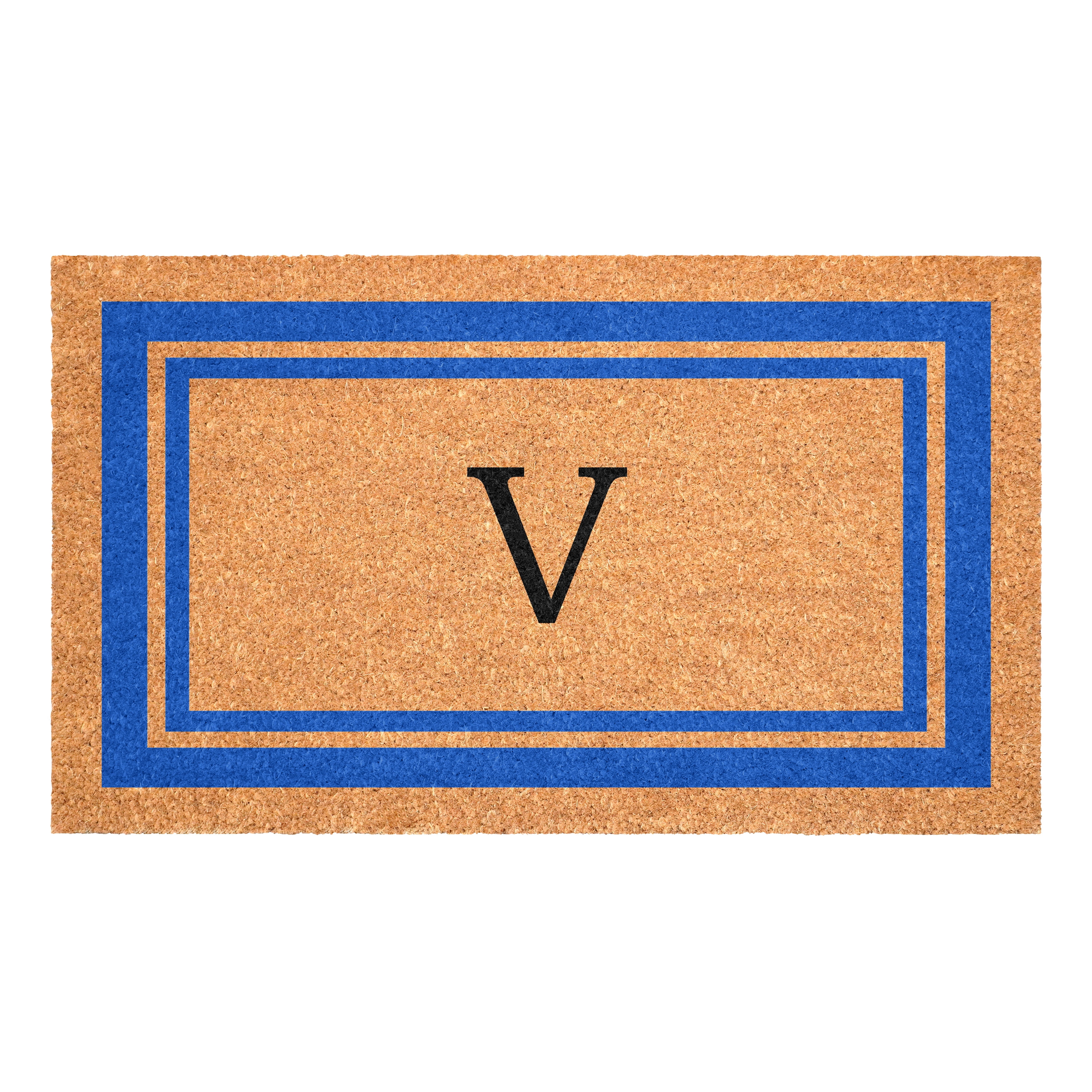 Blue Border Monogram Doormat (Letter V)