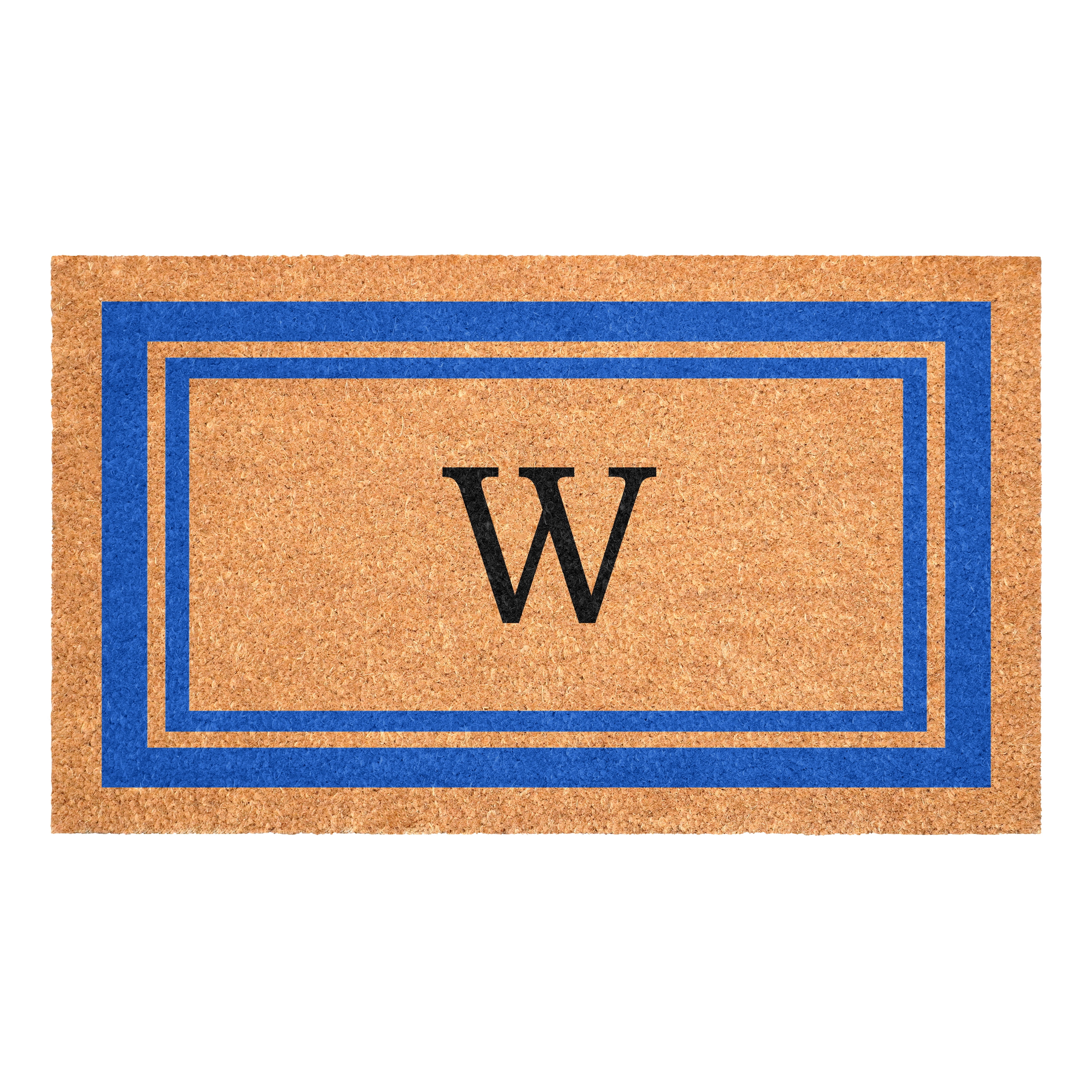 Blue Border Monogram Doormat (Letter W)