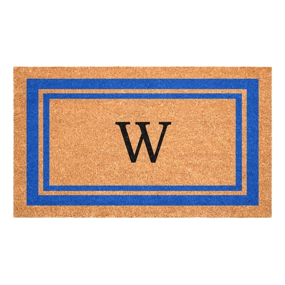 Blue Border Monogram Doormat (Letter W)