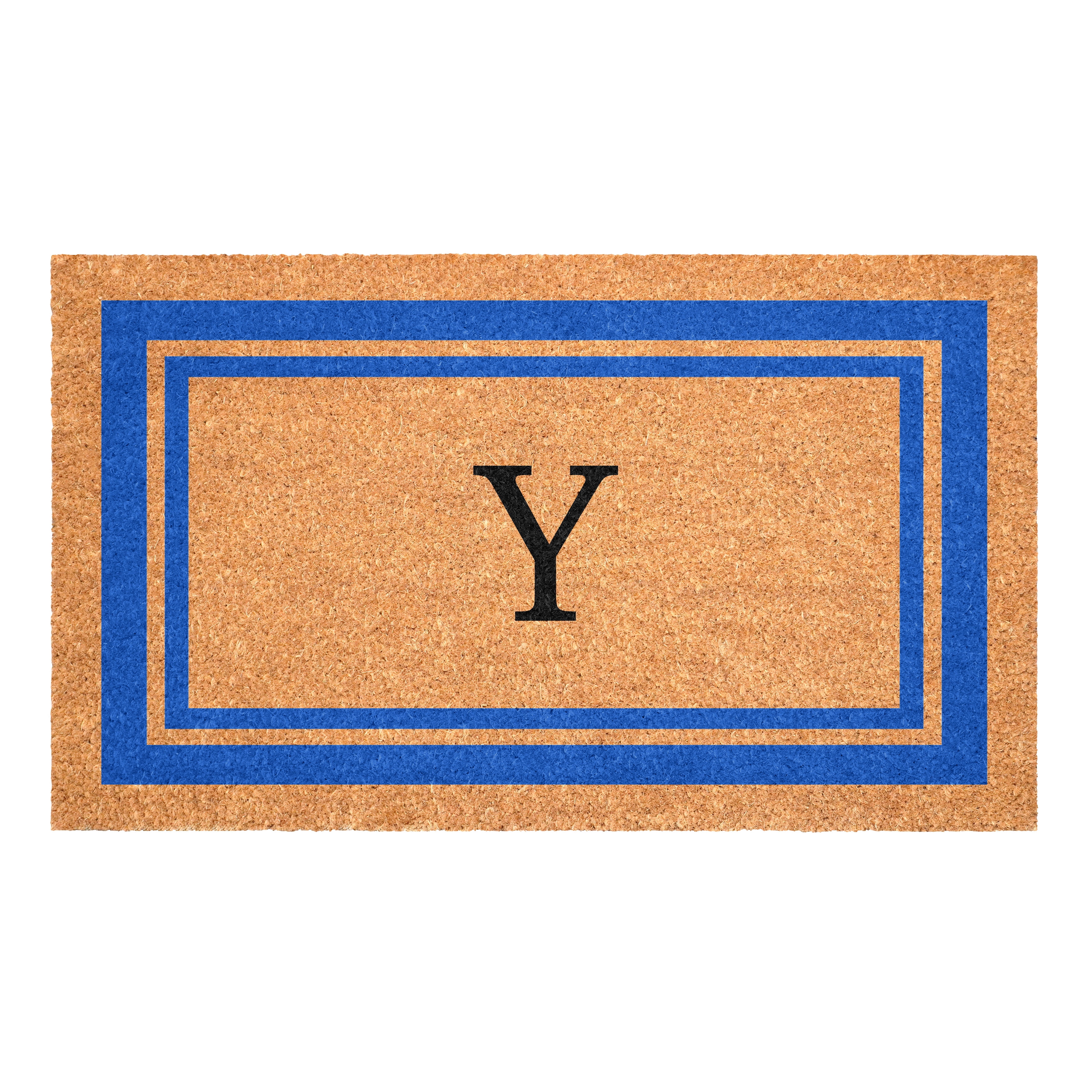 Blue Border Monogram Doormat (Letter Y)