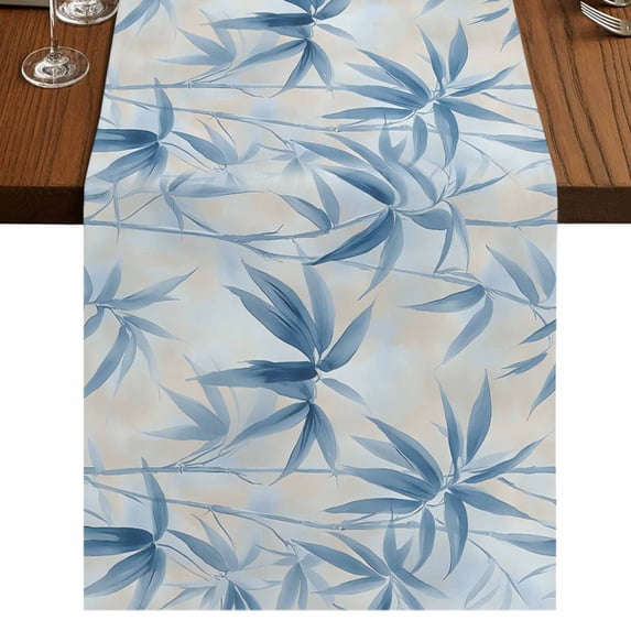 Blue Botanical 60 Inch Table Runner, Modernism Watercolor Leaves Art ...