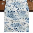 thumbnail image 1 of Blue Botanical 70 Inch Table Runner, Pastoral Spring Summer Leaf Farmhouse Dresser Scarf Cotton & Linen Tablerunner for Dining/Kitchen Island/Holiday Party Décor 13" x 70", 1 of 9