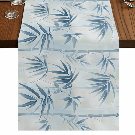 Blue Botanical 90 Inch Table Runner, Pastoral Watercolor Leaf Spring ...