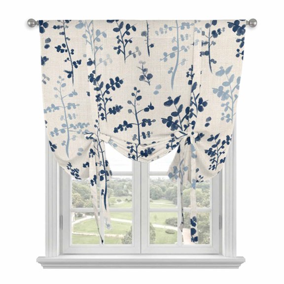 Blue Botanical Balloon Curtains for Windows, Bedroom Curtains 54 Inch Length, Rustic Country Spring Floral Summer Leaf Tie Up Curtains Panels Thermal Insulated Bathroom Curtains Window 42"x54"
