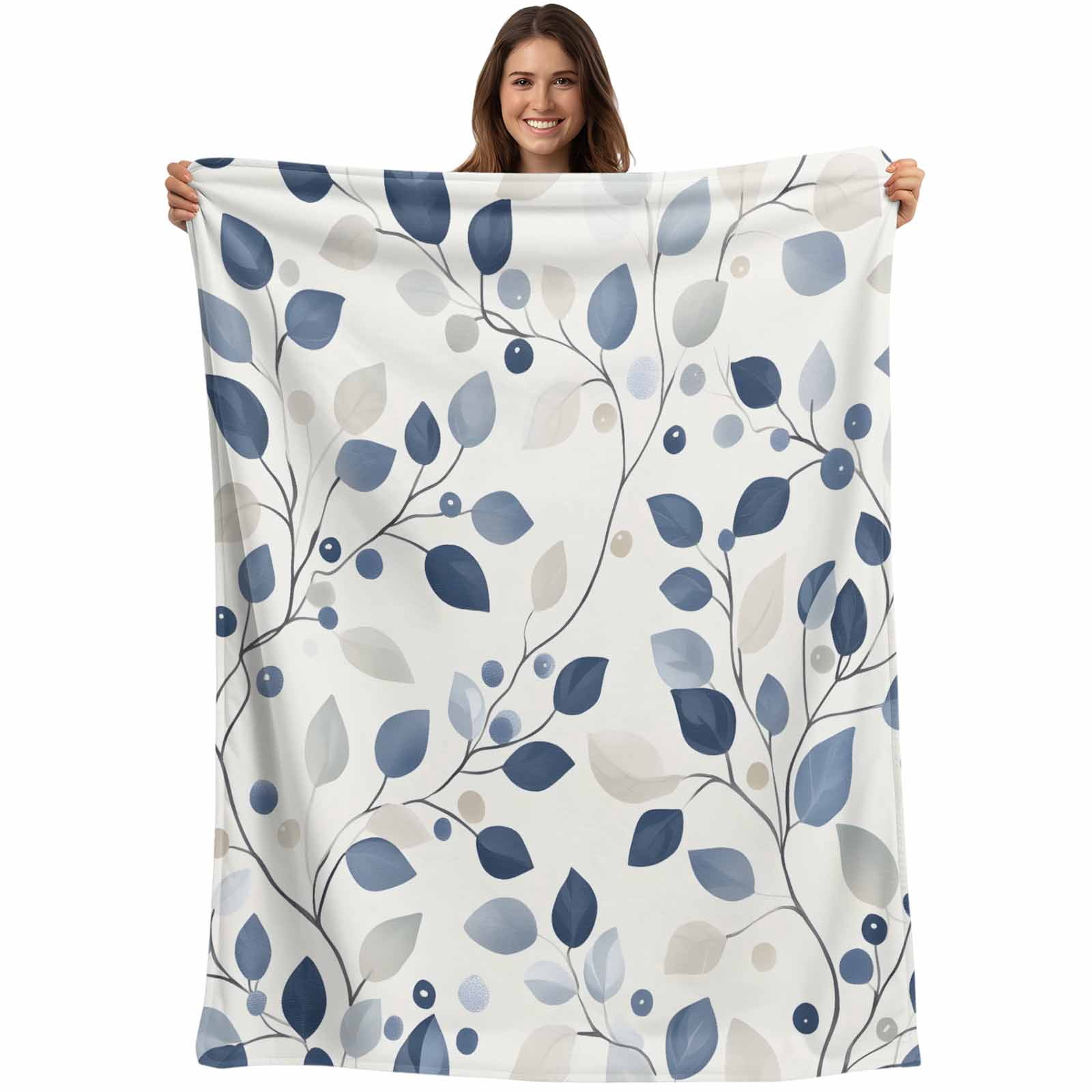 Blue Botanical Blanket Soft Cozy Warm Throw Blanket for Couch, Plush ...