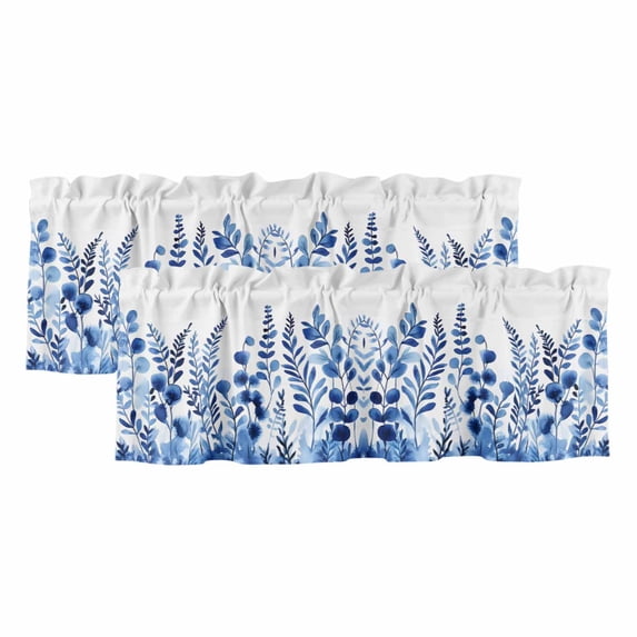 Blue Botanical Blossom Curtain Valances for Windows, Kitchen Valance ...