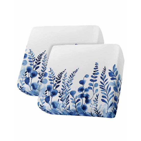 Blue Botanical Blossom Sofa Couch Cushion Covers Washable, Removable Stretchable Sectional Couch Covers, Spring Floral Summer Leaf Slipcovers for L & T Shape Sofa Furniture Protector S Size 2 pcs