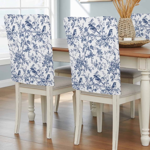Blue Botanical Chair Back Covers, Removable Chair Covers for Dining Chairs Set of 4, Washable Chairs Slipcovers Back Seat Protector for Wedding Party 19"x20"