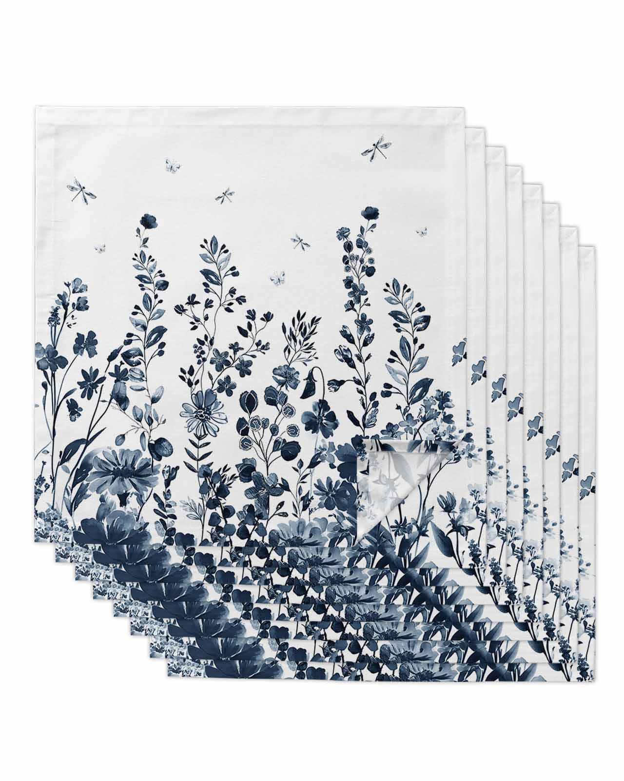 Blue Botanical Cloth Napkins Set of 8 Reusable Dinner Napkins ...