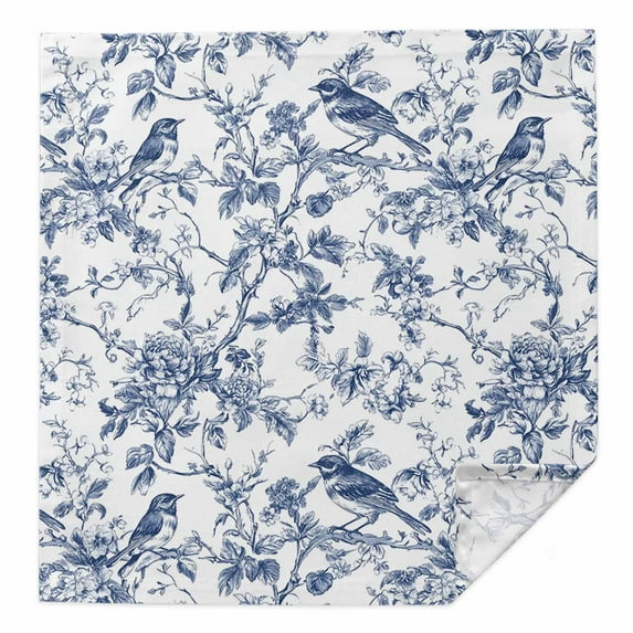 Blue Botanical Cloth Napkins Washable Set of 1, Vintage Botanical Birds Reusable Dinner Table Napkins Cloth Bulk for Weddings Kitchen Restaurants Hotel Events Parties 20 x 20 Inch