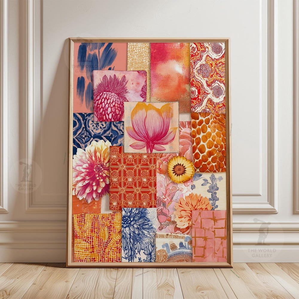 Blue Botanical Collage Tile Pattern Floral Abstract Office Poster ...