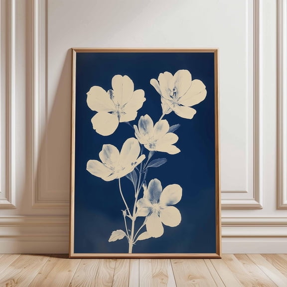 Blue Botanical Cyanotype Flower Minimal Nature Wall Decor Art Unframed Paper Print