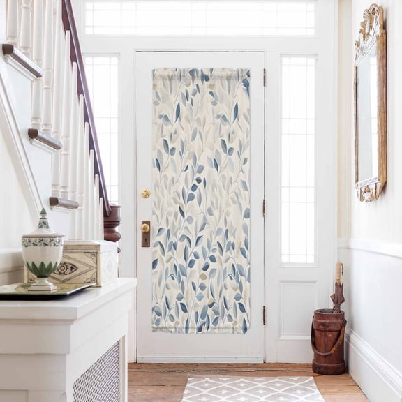 Blue Botanical Door Curtains for Door Window, French Sidelight Front Back Door Curtains With Tieback, Farmhouse Spring Summer Plant Kitchen Rod Pocket Drapes Panel, 25"x72"