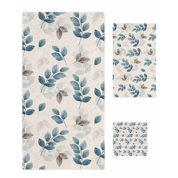 Blue Botanical Fall Bath Towels for Bathroom Set,Luxury Microfiber Towels Gifts for Women,Beach Kitchen Hand Hair Face Towel and Dish Washcloth,Pastoral Maple Leaf Autumn Rustic Towels+Set