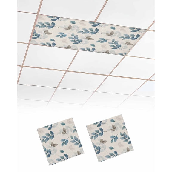 Blue Botanical Fall Fluorescent Light Covers for Ceiling Lights 4x2 feet,2 Pack Magnetic Light Filters for Classroom,Pastoral Maple Leaf Autumn Rustic Fluorescent Light Shade Panel for Office School