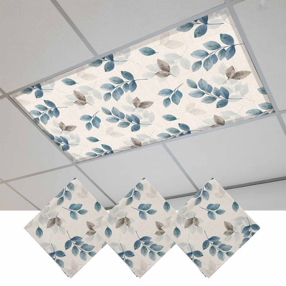 Blue Botanical Fall Fluorescent Light Covers, Pastoral Maple Leaf Autumn Rustic Magnetic Light Covers for Ceiling Lights, Fluorescent Ceiling Shade Filters for Classroom Bedroom Office 4x2Ft x 3PCS
