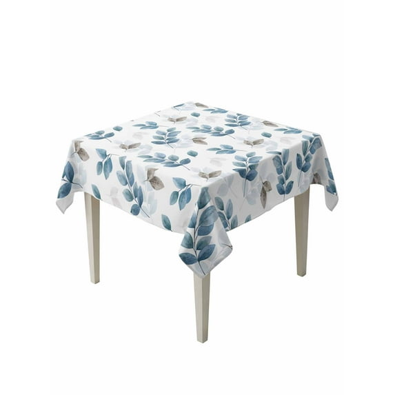 Blue Botanical Fall Table Cloth, Pastoral Maple Leaf Autumn Waterproof Tablecloth for Square Tables, Reusable Washable Fabric Table Cover for Restaurant Kitchen Dining Tables 60"x60"