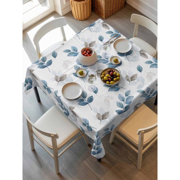 Blue Botanical Fall Tablecloth Square Table Cloth 54x54, Waterproof Outdoor Table Cloth Covers Decorative Table Protector, Pastoral Maple Leaf Autumn Washable Table Cover for Kitchen Dinning Party