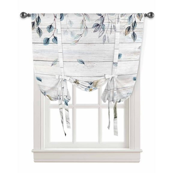 Blue Botanical Fall Tie Up Curtains for Kitchen Bathroom Bedroom Windows 63 Inch Length, White Pumpkins Thanksgiving Vintage Balloon Drape Curtains Shade Rod Pocket Drapery Curtain Panel, 52"x45"