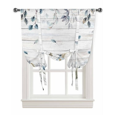 Blue Botanical Fall Tie Up Curtains for Kitchen Bathroom Bedroom Windows 63 Inch Length, White Pumpkins Thanksgiving Vintage Balloon Drape Curtains Shade Rod Pocket Drapery Curtain Panel, 52"x45"