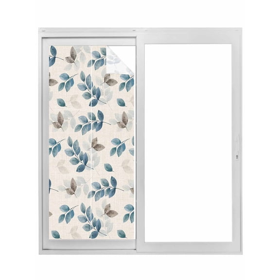 Blue Botanical Fall Window Privacy Film, Pastoral Maple Leaf Autumn Rustic Static Cling UV Sun Blocking Tint Film Heat Control Windows Films for Bedroom Bathroom, Window Stickers 17.7"x39.3"
