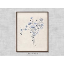 Blue Botanical Floral Wall Art, Minimalist Wall Art, Farmhouse Decor, Home Decor #2184, 8x12 UNFRAMED