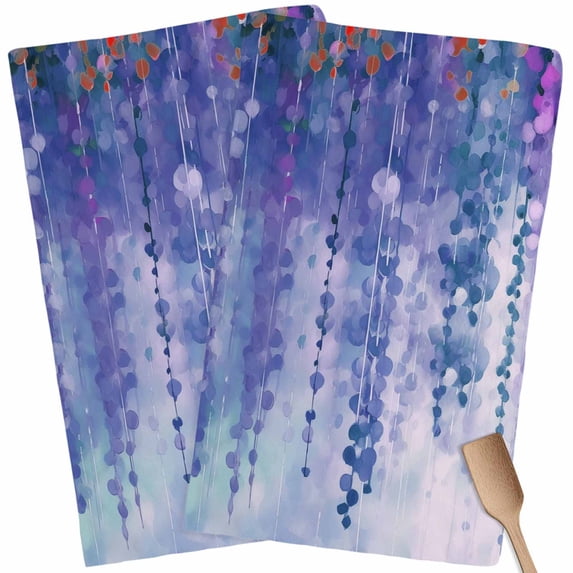 Blue Botanical Kitchen Towel Dish Cloths Set of 2, Microfiber Soft Kitchen Hand Towels, Watercolor Spring Floral Oil Painting Elegant Absorbent Quick Drying Dishcloths 18 x 28 Inches