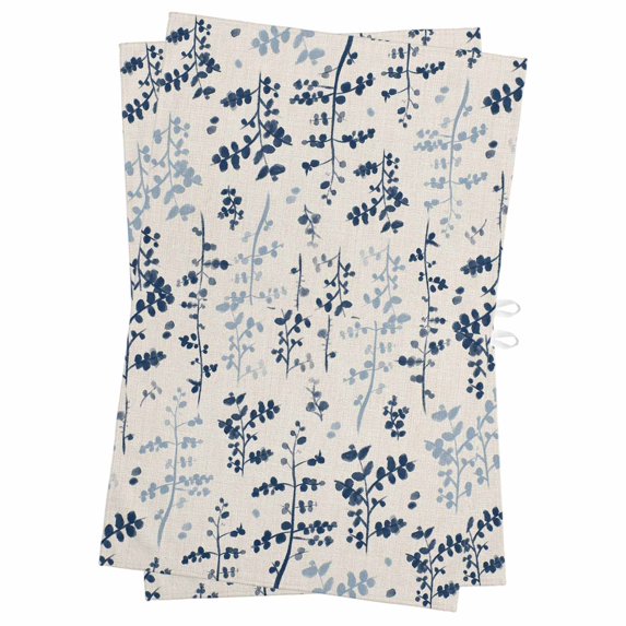 Blue Botanical Kitchen Towels Set of 2, Water Absorbent Dish Towel, Rustic Country Spring Floral Summer Leaf Decorative Hand Towels - Quick Drying Cloth for Cooking Baking, 18x28 Inch