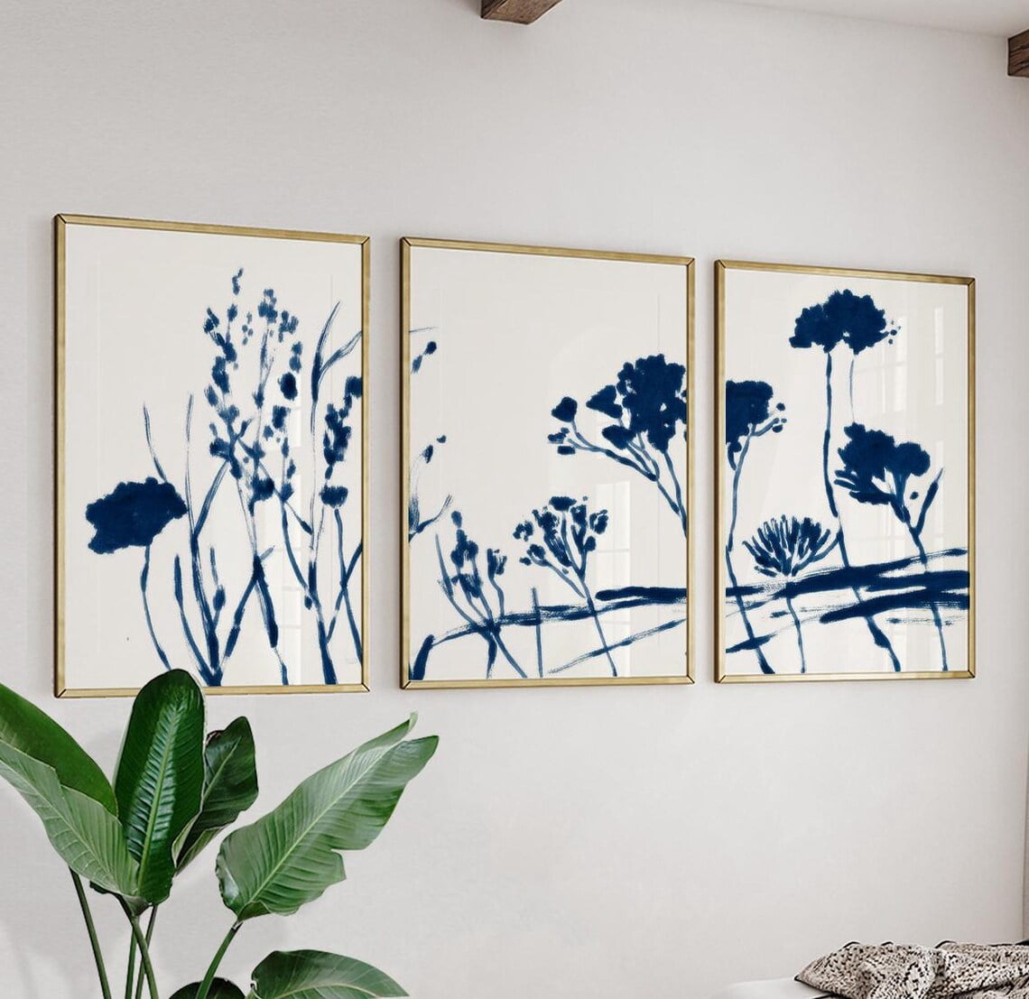 Blue Botanical Landscape Wall Art Minimal Nature Illustration Prints ...