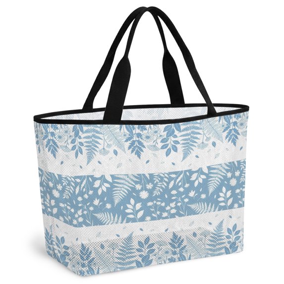 Blue Botanical Leaves Beach Bag for Women, Large Breathable Mesh Beach Tote Bag, Farmhouse Pastoral Floral Sandproof Lightweight Travel Bags for Vacation Picnic Swimming Pool 15.7"x15.7"x9.1"