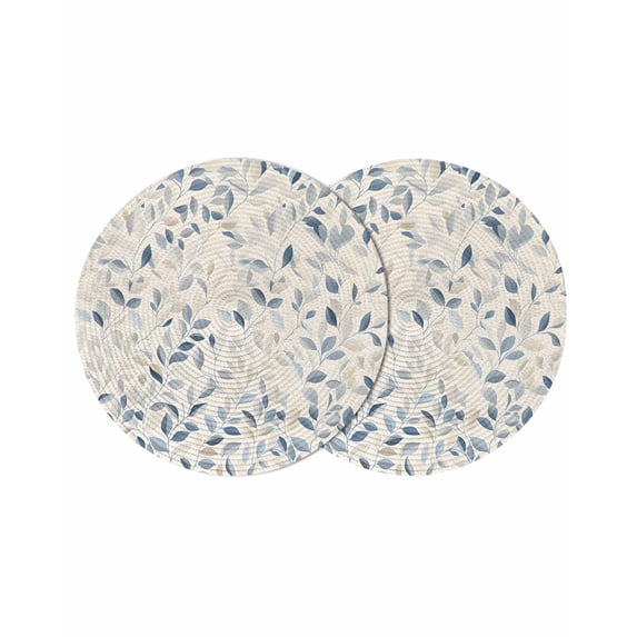 Blue Botanical Round 13 Inch Placemats Set of 2, Farmhouse Spring Summer Plant HeatResistant Non Slip Place Mats for Dining Table, Wipeable Braided Kitchen Table Mats for Housewarming