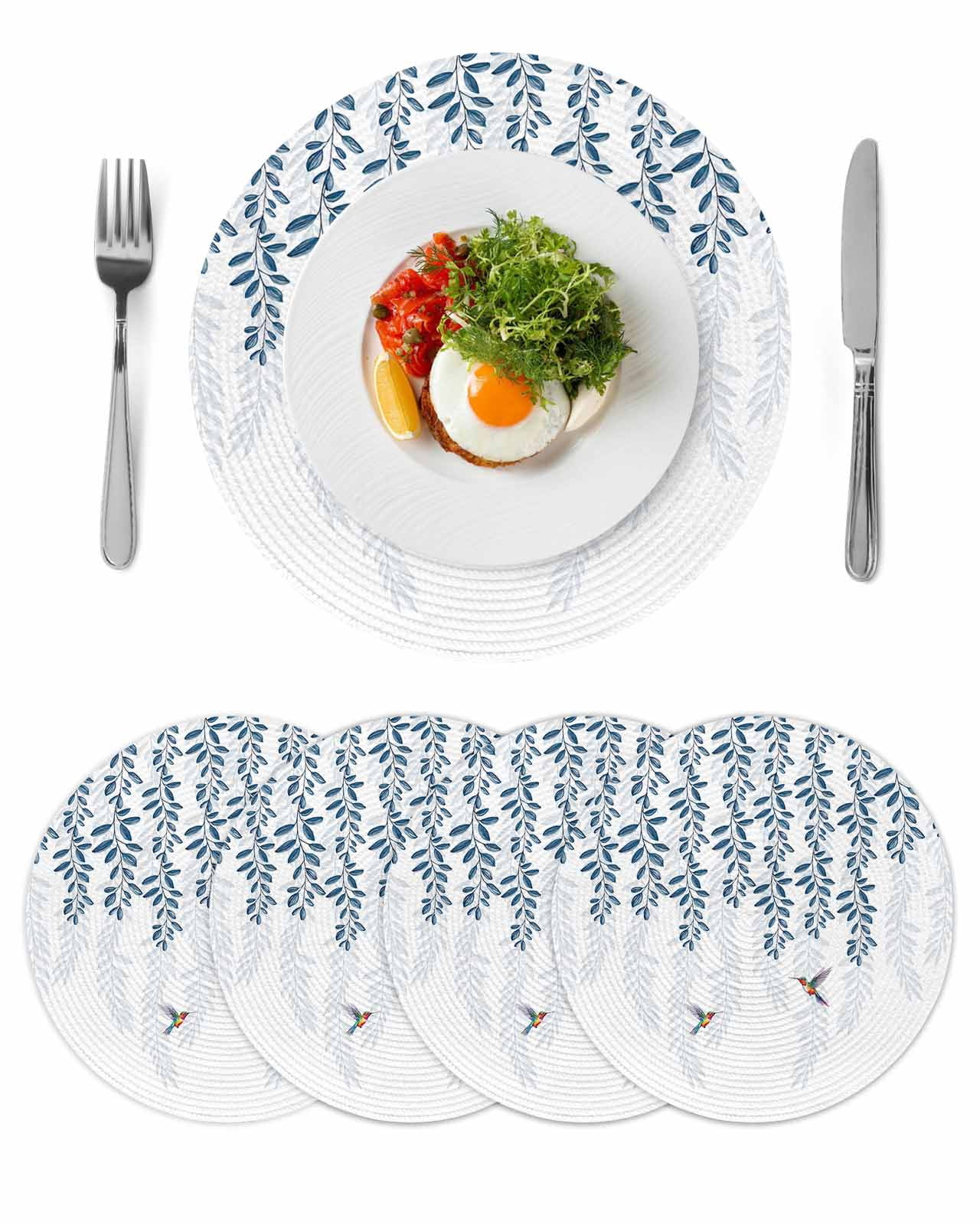 Blue Botanical Round 13 Inch Placemats Set of 4, Pastoral Spring Floral ...