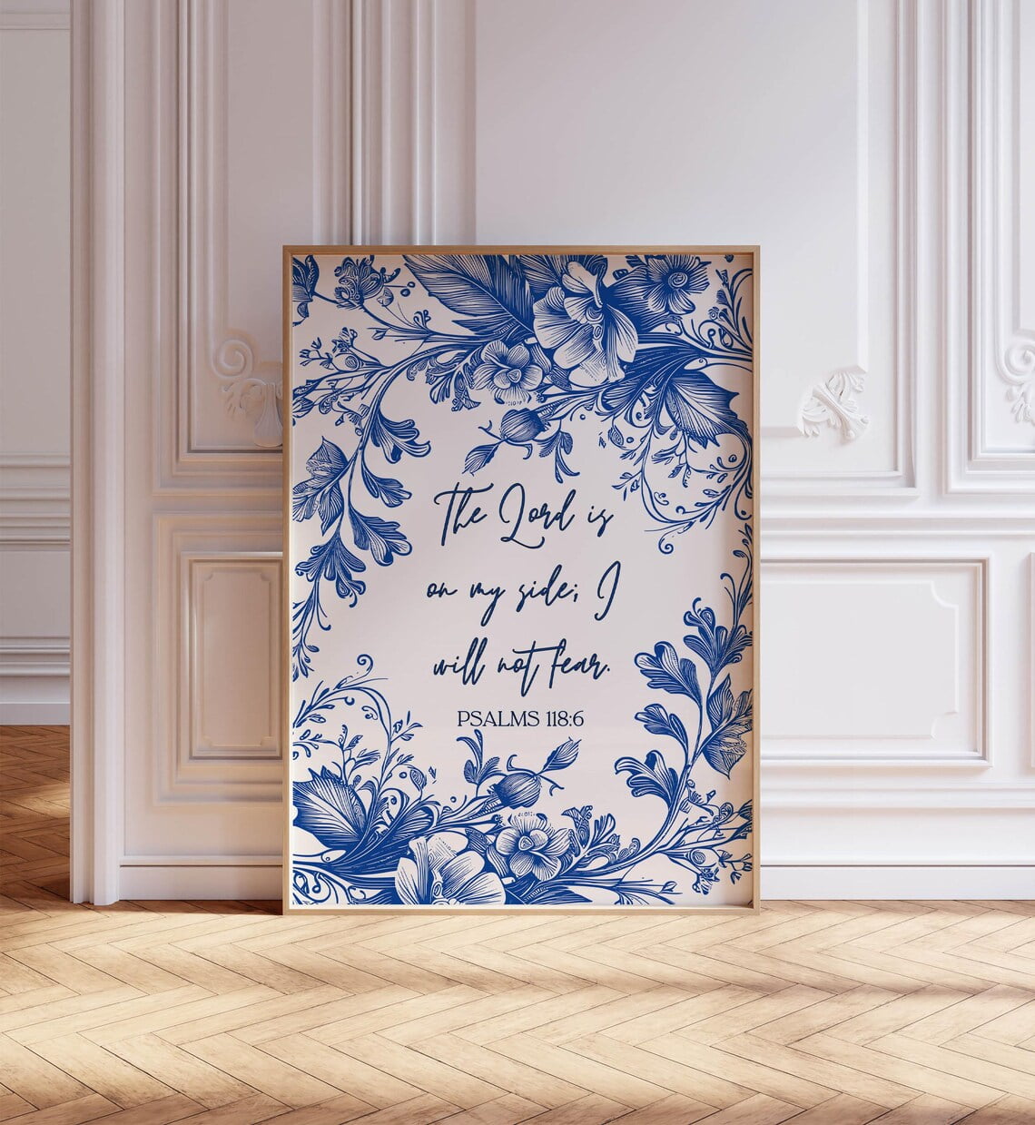 Blue Botanical Scripture Wall Art Psalm 118:6 Christian Decor Elegant ...