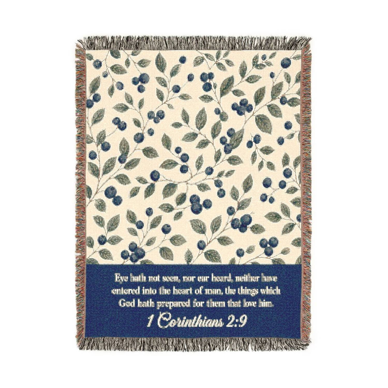 Blue Botanical Scripture Woven Throw Blanket, 100% Cotton, Vintage ...