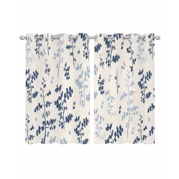 Blue Botanical Sheer Curtains 54 Inch Length 2 Panels Set for Living Room/Bedroom, Rustic Country Spring Floral Summer Leaf Kitchen Curtains Grommet Semi-Sheer Curtains Window Treatments 42"x54"x2