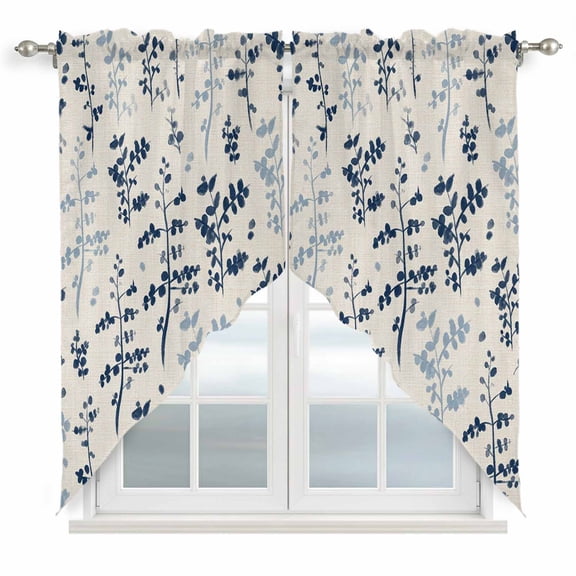 Blue Botanical Swag Curtains for Living Room/Bedroom, Rustic Country Spring Floral Summer Leaf Swag Kitchen Curtain Valances for Windows, Tier Topper Scalloped Curtain 2 Panels, 72"W x 45"L