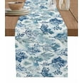 thumbnail image 1 of Blue Botanical Table Runner Cotton Linen 60 Inch Holiday Dresser Scarves, Spring Summer Leaf Pastoral Farmhouse Tablerunner for Kitchen Coffee Dining Bedroom Living Room Dinner Scarf Décor 13''x60'', 1 of 9