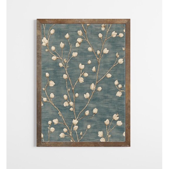 Blue Botanical Textile Blue Tapestry Wall Art PosterVintage Traditional Wall Art Poster able Art E651, Stretched Canvas Size 8x12 F03.1.18l324