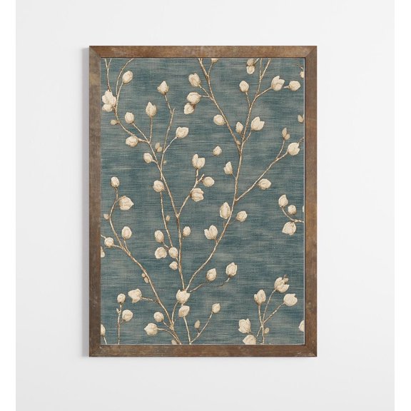 Blue Botanical Textile Blue Tapestry Wall Art Postervintage Traditional Wall Art Poster Art Warm Present Vintage UNFRAMED Poster Size 24x36
