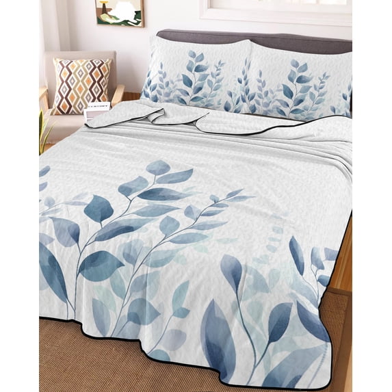 Blue Botanical Twin XL Size Down Alternative Comforter, Lightweight Comforter Quilt Bedding Set with Pillow Shams Pastoral Leaf Watercolor All Seasons Bed Comforter Duvet Insert 68"x98"