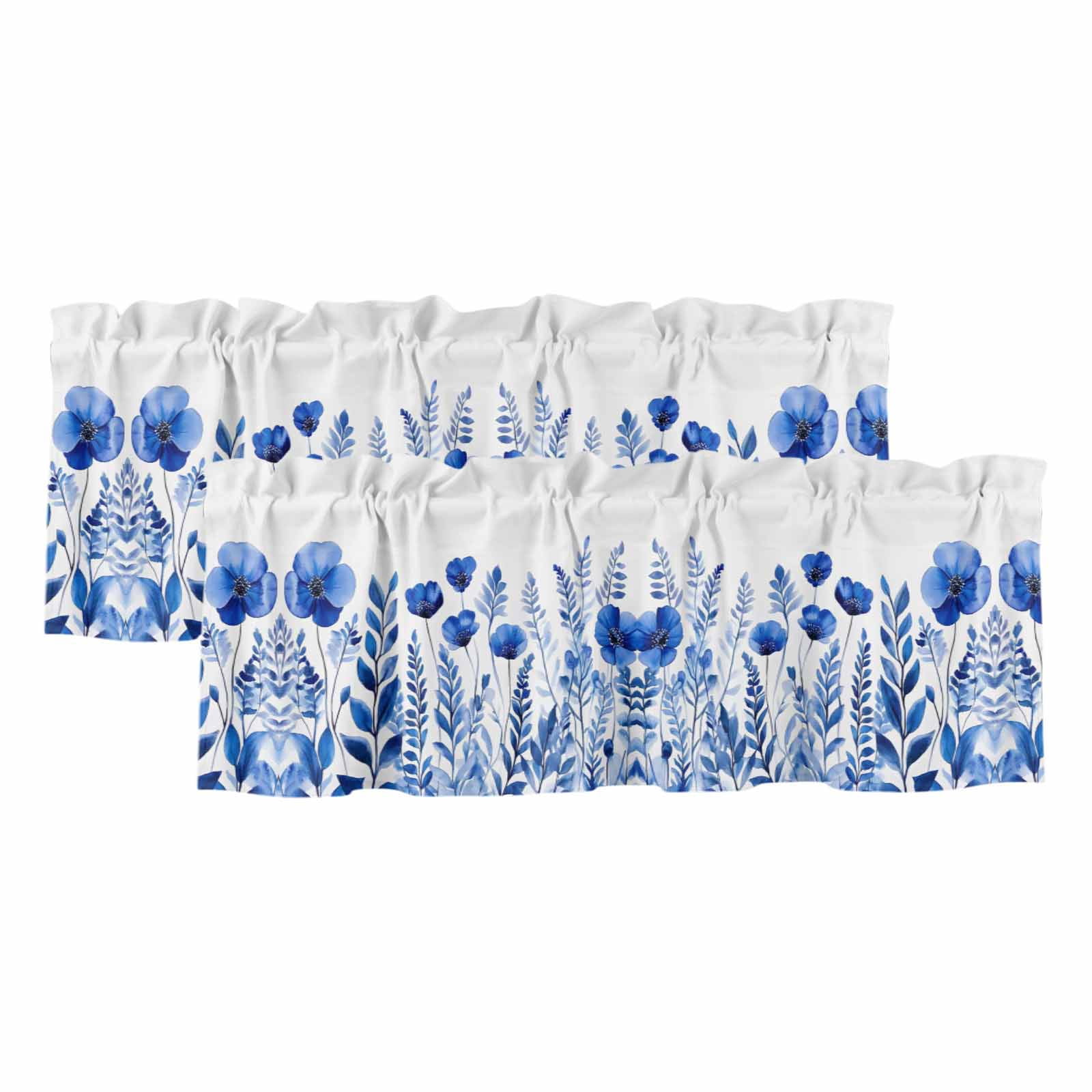 Blue Botanical Valances for Windows, Decorative Rod Pocket Window ...